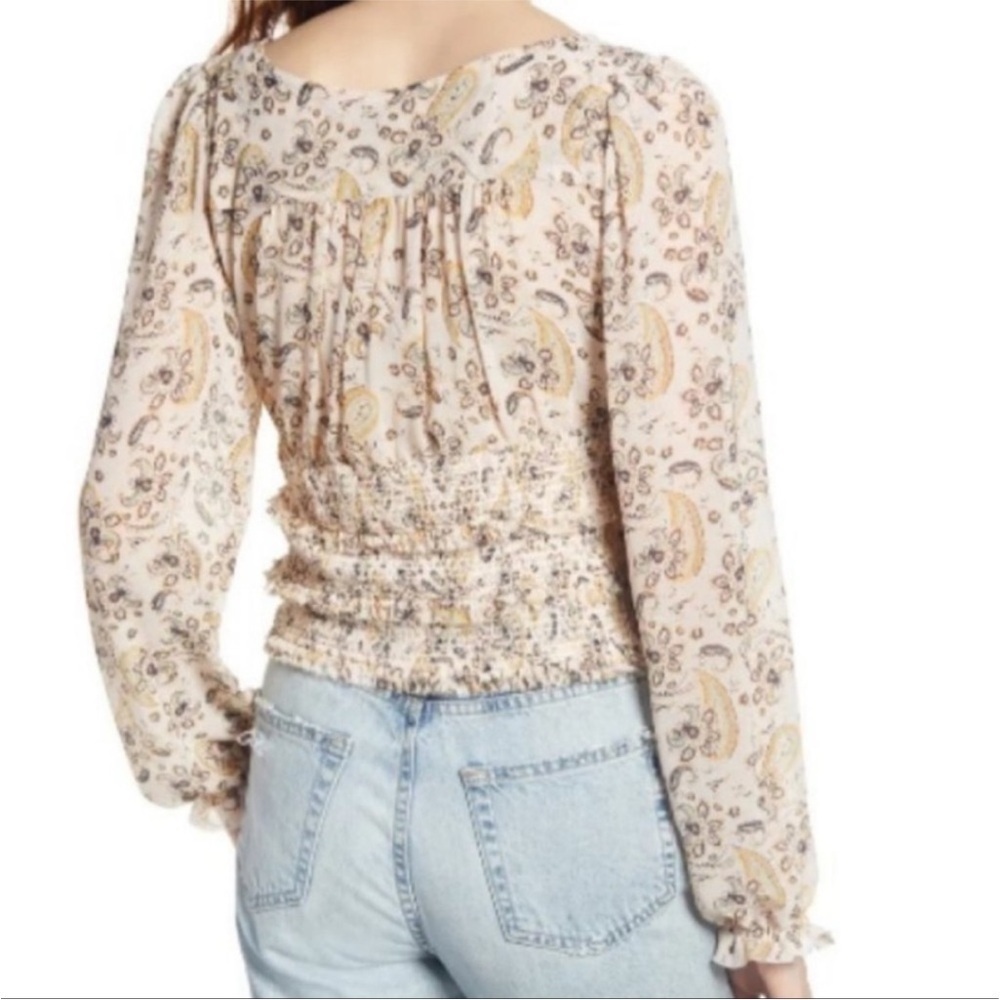 Free People Floral Paisley Smocked Crop Blouse Boho Lolita Top XS - Picture 2 of 12
